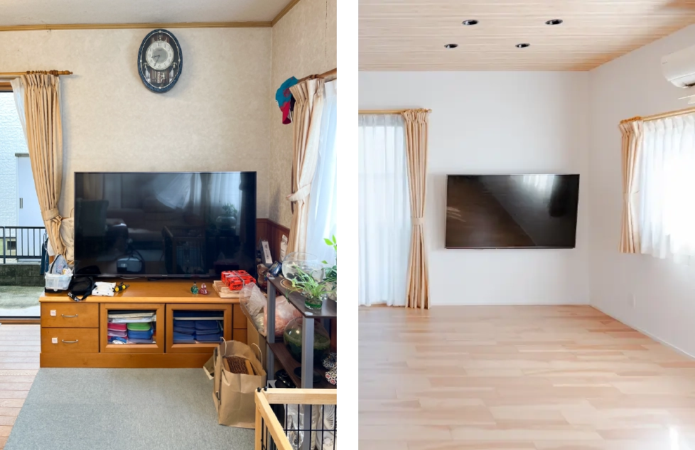 ヒュートの快適リノベーションリビングのビフォーアフター